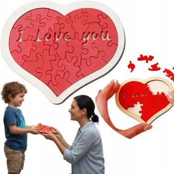 Drewniane Puzzle W Kształcie Serca I Love You Czerwone Dla Dzieci Dorosłych