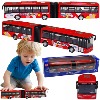 METALOWY AUTOBUS MIEJSKI PRZEGUBOWY 23 CM CZERWONY MODEL ZABAWKA DLA DZIECI