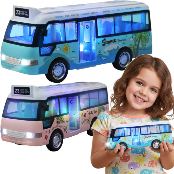 Interaktywny Autobus Szkolny Wakacyjny ZABAWKA AUTO Dźwięk Świata LED Napęd