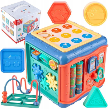 KOSTKA EDUKACYJNA SORTER UKŁADANKA SENSORYCZNA LABIRYNT 7w1 DLA DZIECI