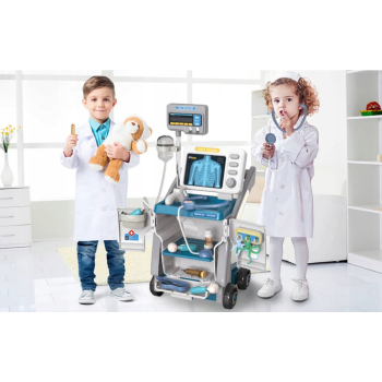 MAŁY DOKTOR LEKARZ DLA DZIECI DUŻY ZESTAW LEKARSKI RENTGEN EKG NA WÓZKU