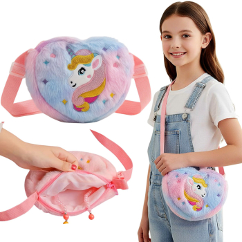TOREBKA JEDNOROŻEC PLUSZOWA FUTERKO BROKAT NA RAMIĘ DLA DZIEWCZYNKI UNICORN