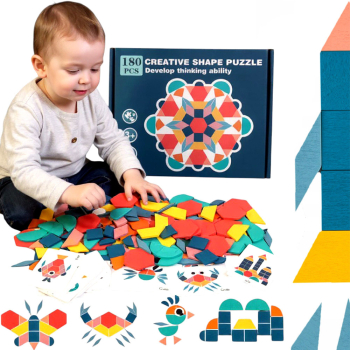 DREWNIANE KLOCKI UKŁADANKA MONTESSORI DLA DZIECI KREATYWNE KSZTAŁTY PUZZLE