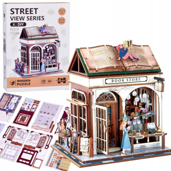 Drewniane PUZZLE 3D Seria budynek Księgarnia 148 ele oświetlenie ZA6014