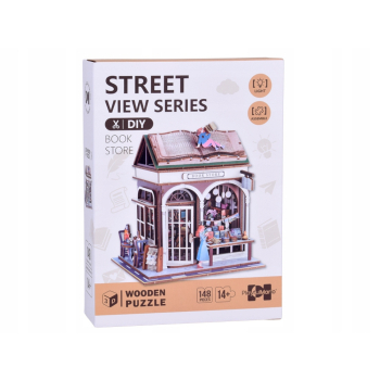 Drewniane PUZZLE 3D Seria budynek Księgarnia 148 ele oświetlenie ZA6014